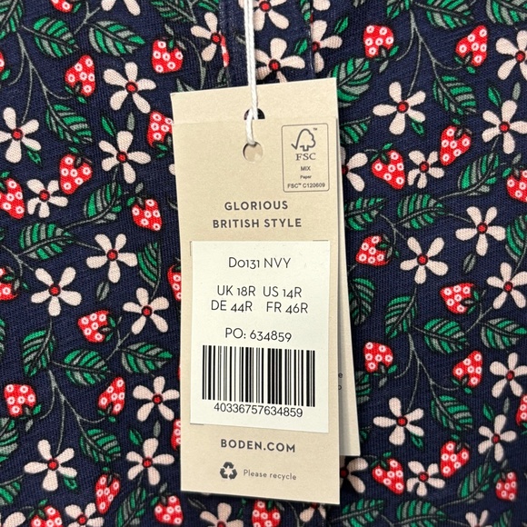 NWT Boden Smocked Jersey Shirt Dress Navy Floral Berry sz 14R - Picture 9 of 13
